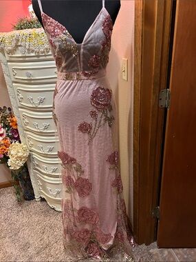 Morgan & Co. Blush Pink Sequin Floral Maxi Dress